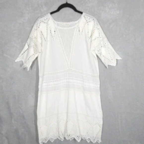 Ulla Johnson White Cotton Dress Size 8 Eyelet Lace Bohemian Mini Dress - Picture 1 of 9